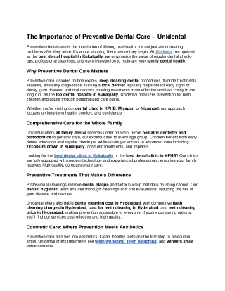 The Importance of Preventive Dental Care – Unidental