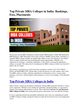 Top Private MBA Colleges in India