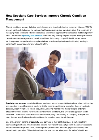 How Specialty Care Services Improve Chronic Condition Management