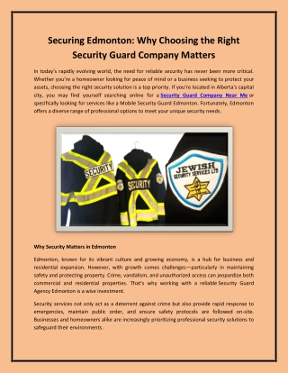 Securing Edmonton: Why Choosing the Right Security Guard Company Matters
