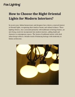 How to Choose the Right Oriental Lights for Modern Interiors