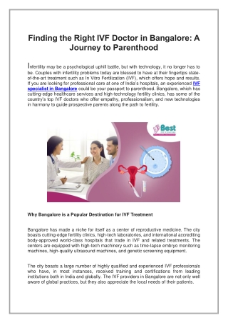 A Journey to Parenthood, Finding the Right IVF Doctor in Bangalore