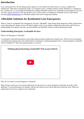 Affordable Solutions for Residential Lock Emergencies