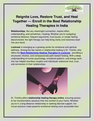 Best Relationship Healing Therapies In Lucknow
