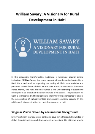 William Savary_ A Visionary for Rural Development in Haiti