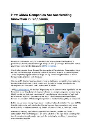 How CDMOs Drive Biopharma Innovation - SY Biochem