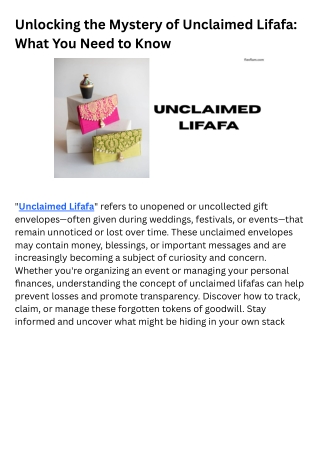 "Unclaimed Lifafa: Discover Hidden Treasures Waiting to Be Found"