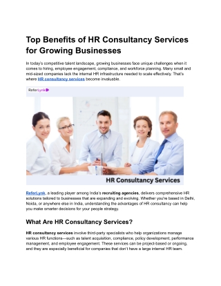 Top Benefits of HR Consultancy Services for Growing Businesses