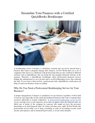 Streamline Your Finances with a Certified QuickBooks Bookkeeper