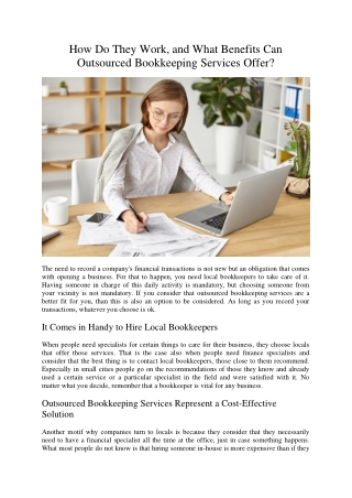 How Do They Work, and What Benefits Can Outsourced Bookkeeping Services Offer?