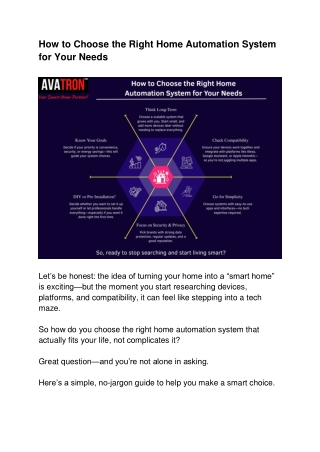 How to Choose the Right Home Automation System for Your Needs