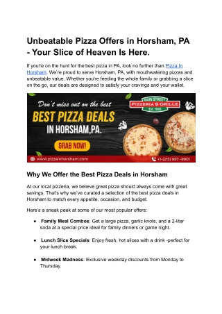 Best Pizza Deals in Horsham, PA - Main Street Pizzeria Offers You Can’t Miss