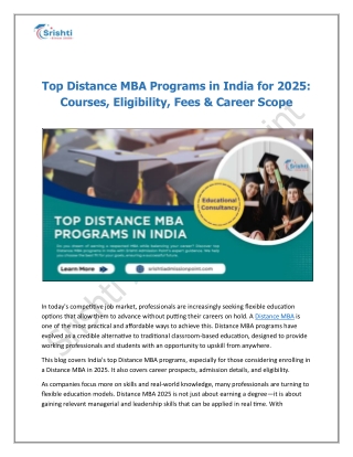 Top Distance MBA Programs in India for 2025