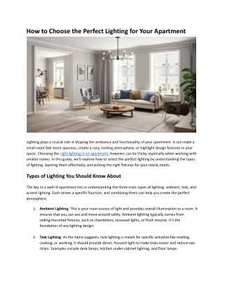 How to Choose the Perfect Lighting for Your Apartment