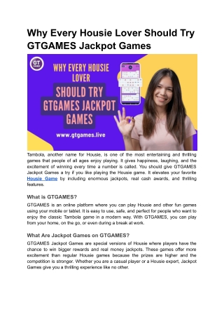 Why Every Housie Lover Should Try GTGAMES Jackpot Games