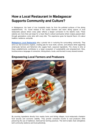 How a Local Restaurant in Madagascar Supports Community and Culture?