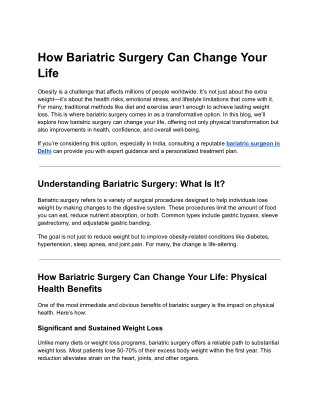 How Bariatric Surgery Can Change Your Life