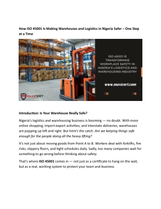 How ISO 45001 Is Making Warehouses and Logistics in Nigeria Safer