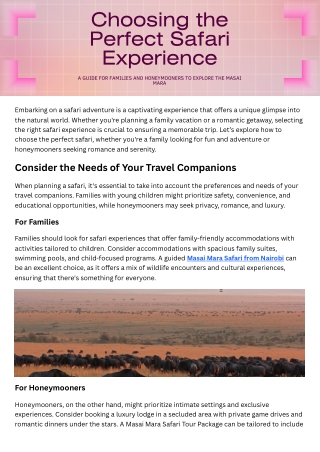 How to Choose the Right Safari Experience for Families or Honeymooners