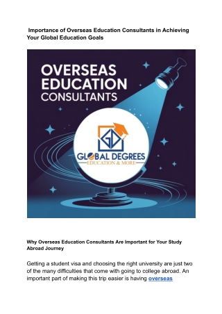 Importance of Overseas Education Consultants in Achieving Your Global Education Goals
