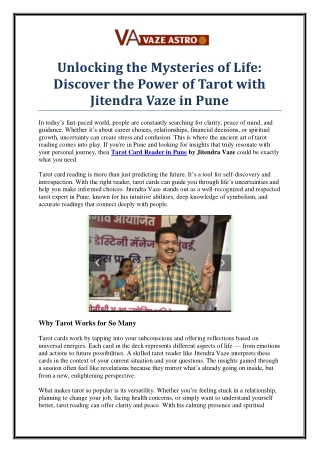 Discover Your Destiny with Tarot Card Reader in Pune by Jitendra Vaze