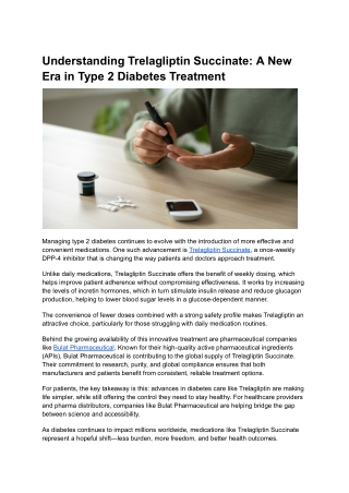 Trelagliptin Succinate: A Breakthrough for Type 2 Diabetes