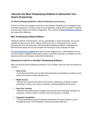 Discover the Best Timekeeping Software to Streamline Your Team's Productivity