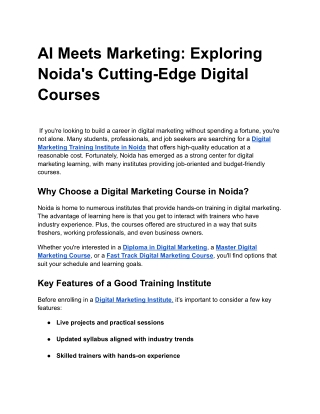 AI Meets Marketing: Exploring Noida's Cutting-Edge Digital Courses