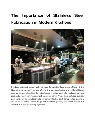 The Importance of Stainless Steel Fabrication in Modern Kitchens