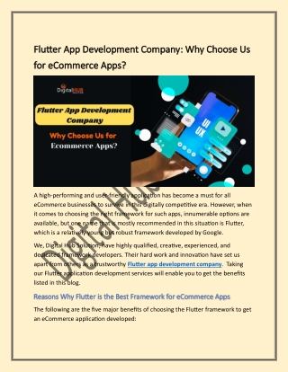 Flutter App Development Company: Why Choose Us for eCommerce Apps?