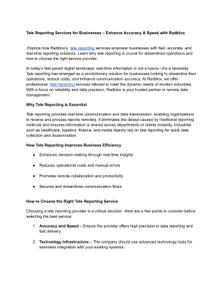 Tele Reporting Services for Businesses – Enhance Accuracy & Speed with Radblox