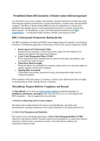 ThreatResQ Meets RBI Standards A Modern Cyber Defense Approach
