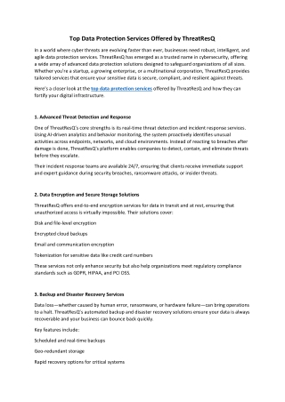 Top Data Protection Services Offered by ThreatResQ