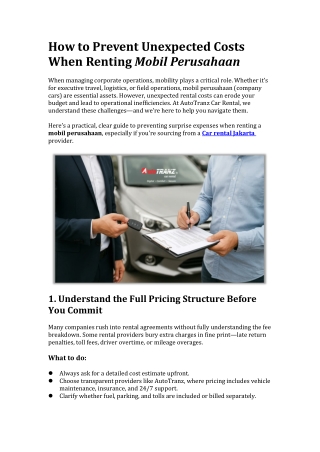 How to Prevent Unexpected Costs When Renting Mobil Perusahaan(1)
