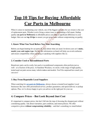 Top 10 Tips for Buying Affordable Car Parts in Melbourne