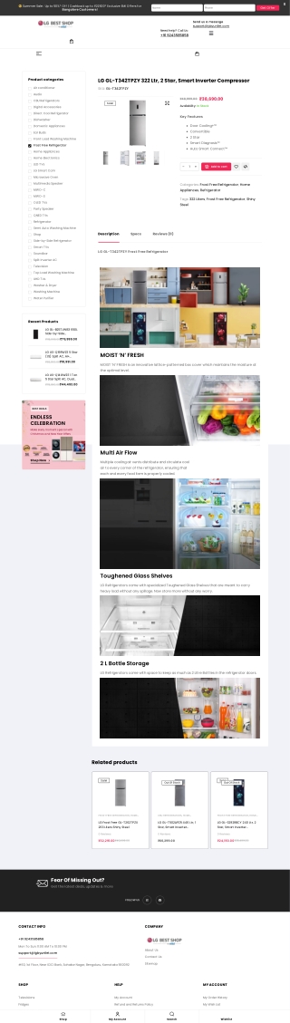 LG GL-T342TPZY 322 Ltr 2 Star Double Door Refrigerator - LG by Unilet