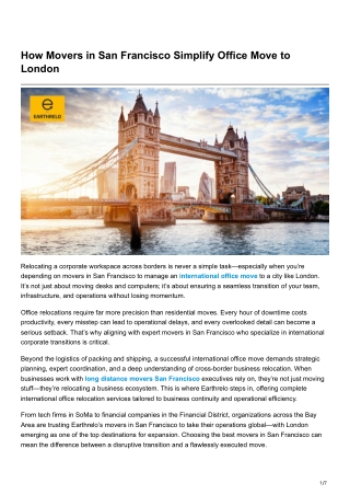 How Movers in San Francisco Simplify Office Move to London