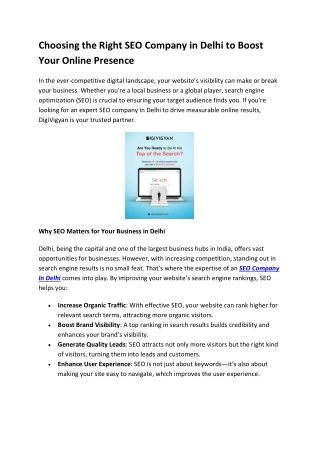Choosing the Right SEO Company in Delhi to Boost Your Online Presence
