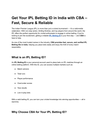 Get Your IPL Betting ID in India with CBA – Fast, Secure & Reliable