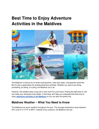 Best Time to Enjoy Adventure Activities in the Maldives