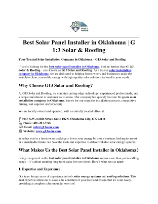 Best Solar Panel Installer in Oklahoma-G13 Solar & Roofing