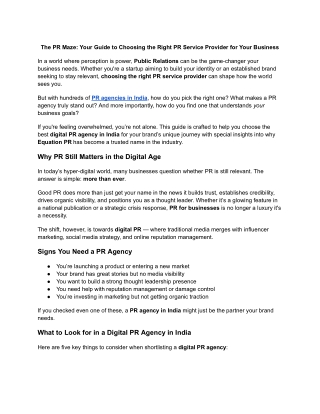 The PR Maze_ Your Guide to Choosing the Right PR Service Provider for Your Business