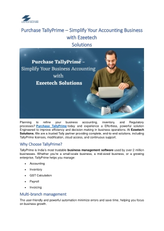 Purchase TallyPrime – Simplify Your Accounting Business with Ezeetech Solutions
