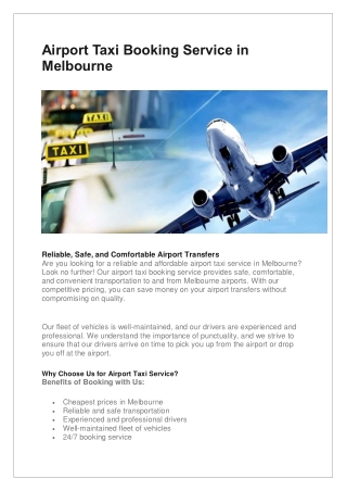 Airport Taxi Booking Service in Melbourne
