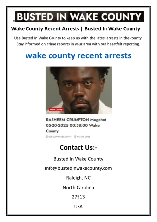 Wake County Recent Arrests | Busted In Wake County