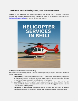 Helicopter Services in Bhuj – Fast, Safe & Luxurious Travel