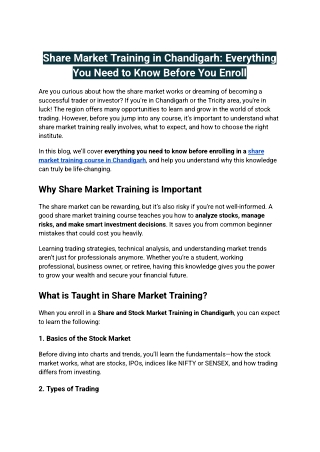 Share Market Training in Chandigarh_ Everything You Need to Know Before You Enroll