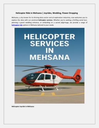 Helicopter Ride in Mehsana - Joyrides, Wedding, Flower Dropping