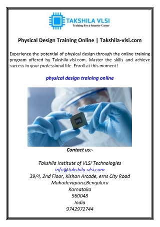 Physical Design Training Online Takshila-vlsi.com