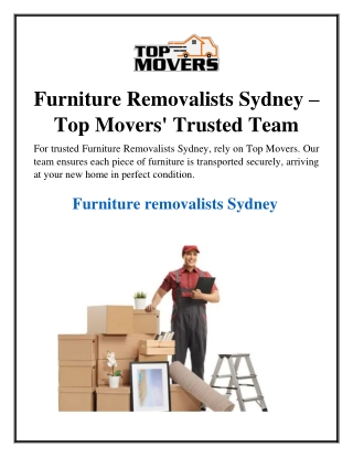 Furniture Removalists Sydney Top Movers' Trusted Team